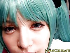 Hatsune berambut biru miko creampied